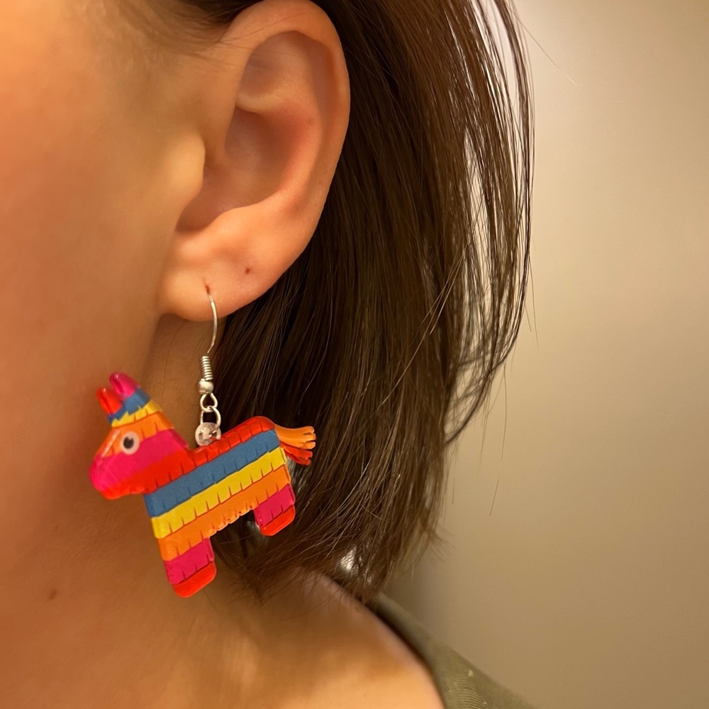 Colorful Festive Pinata Donkey Horse Fiesta Acrylic Earrings NEW - Picture 6 of 8